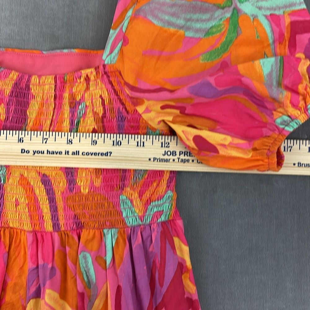 Crystal Sky Brush Pink Floral Tiered Puff Short Sleeve Cotton Midi Dress Size M - Picture 7 of 11